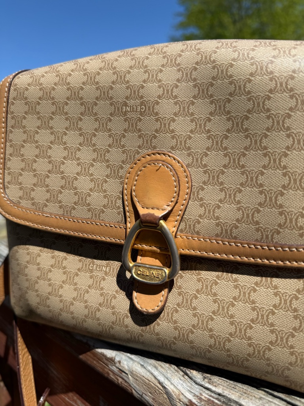Celine Beige Monogram Crossbody with Tan Leather Trim - Picture 2 of 10